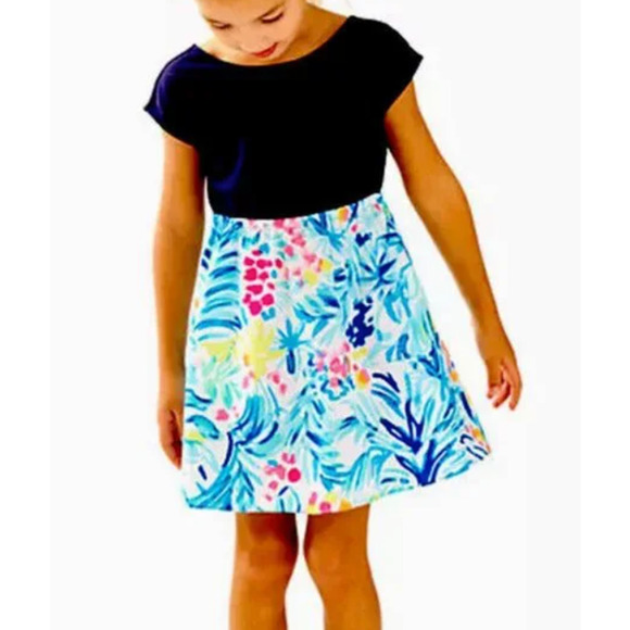 Lilly Pulitzer CAILA Dress Girl's Large (8-10) Serene Blu Sun Beach Nautical